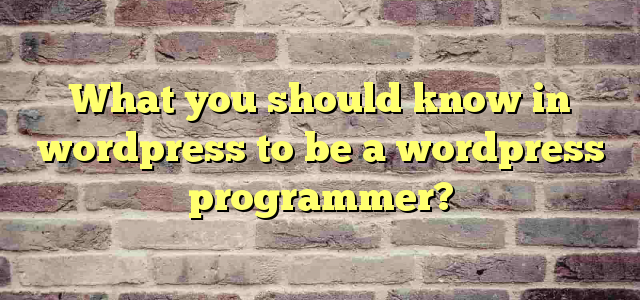 What you should know in wordpress to be a wordpress programmer?